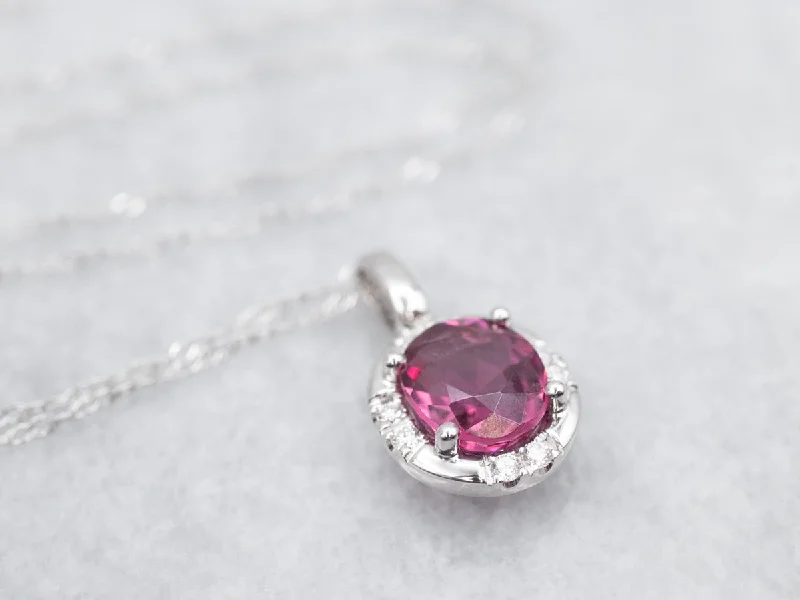 Tribal medallion necklaces-White Gold Pink Spinel Halo Pendant Necklace