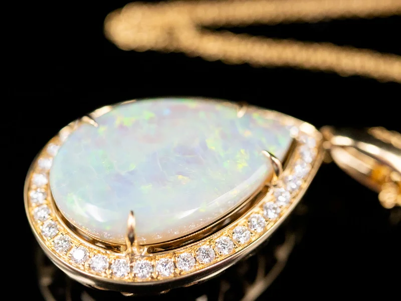 Drape-style necklaces-Modern Teardrop Opal Halo Pendant Necklace