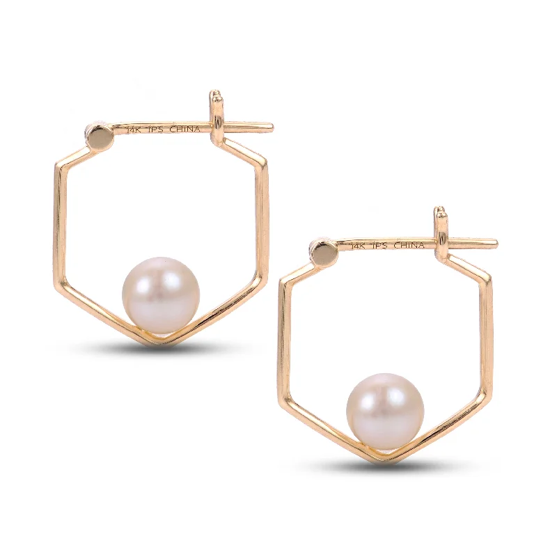 Stream shape earrings-14K Cultured Pearl Geometric Earrings