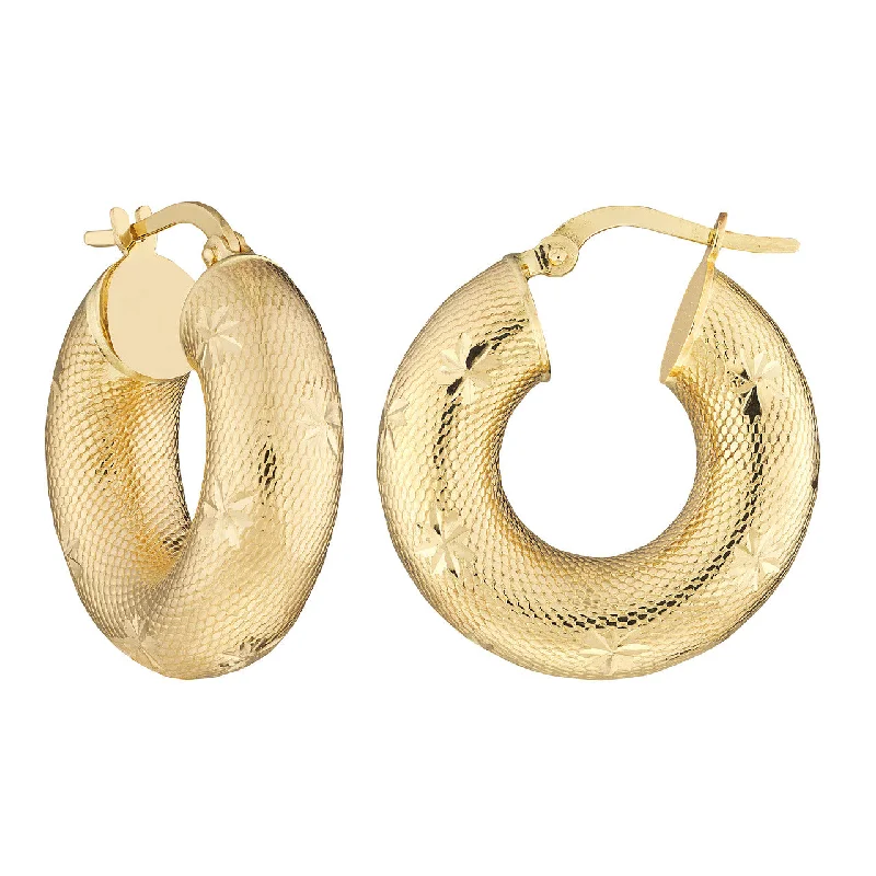 Retro clip earrings-14K Gold10mm Round Textured Hoop Earrings