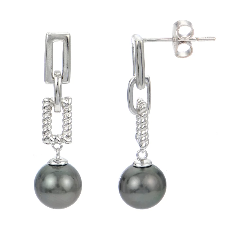 Cotton thread earrings-SS Tahitian Pearl Drop Earrings