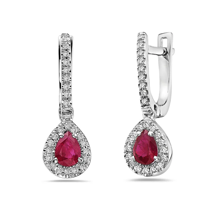 Curved drop earrings-Ruby and Diamond Teardrop Earrings