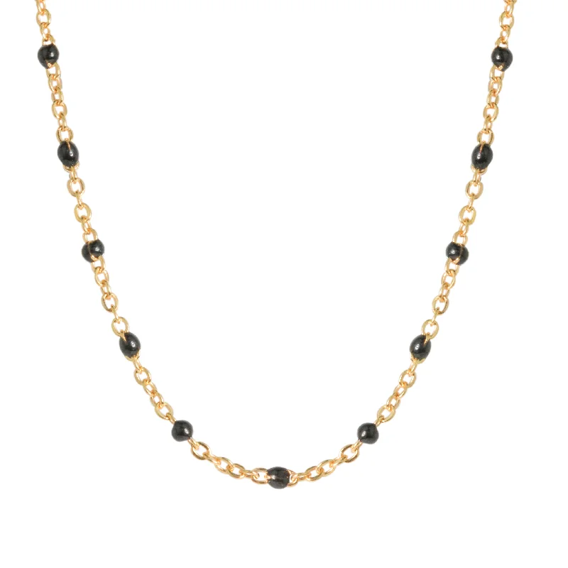 Pine wood necklaces-Black Enamel Dot Necklace