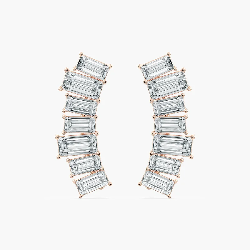 Stone-woven earrings-Baguette Lab-Grown Diamond Climber Earrings