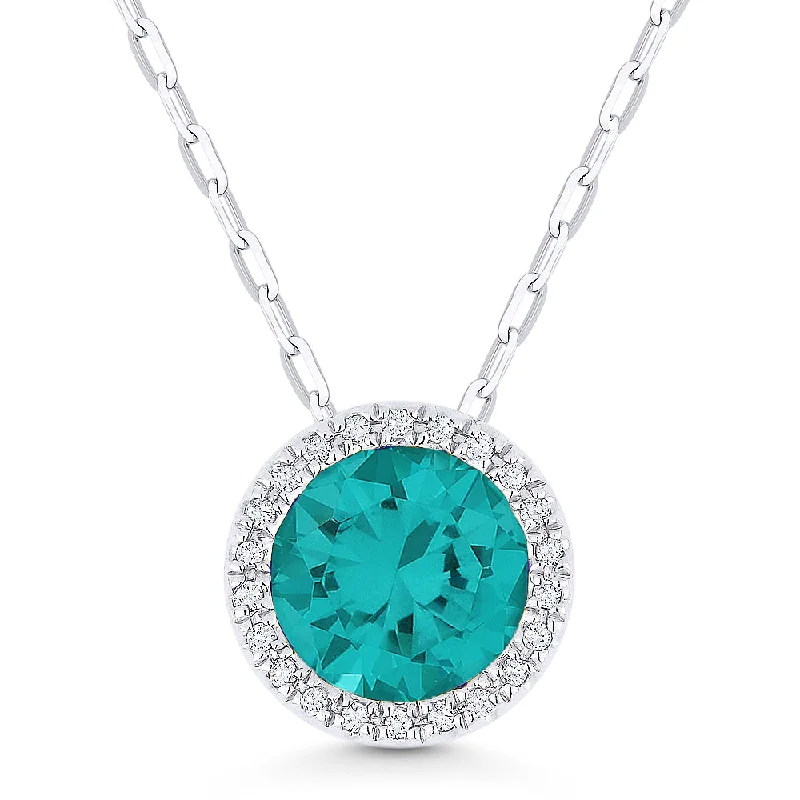 Twist knot necklaces-1.98Ct Tourmaline Paraiba 16"pendant Necklace In 14K White Gold