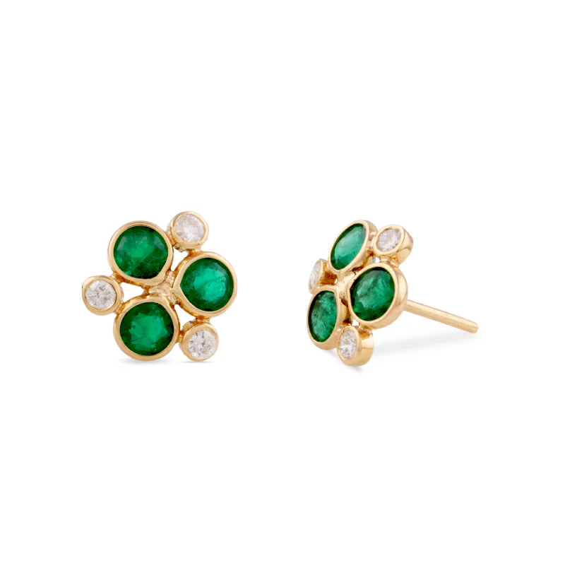 Stream design earrings-Gemstone & Diamond Earring In 18K Yellow Gold