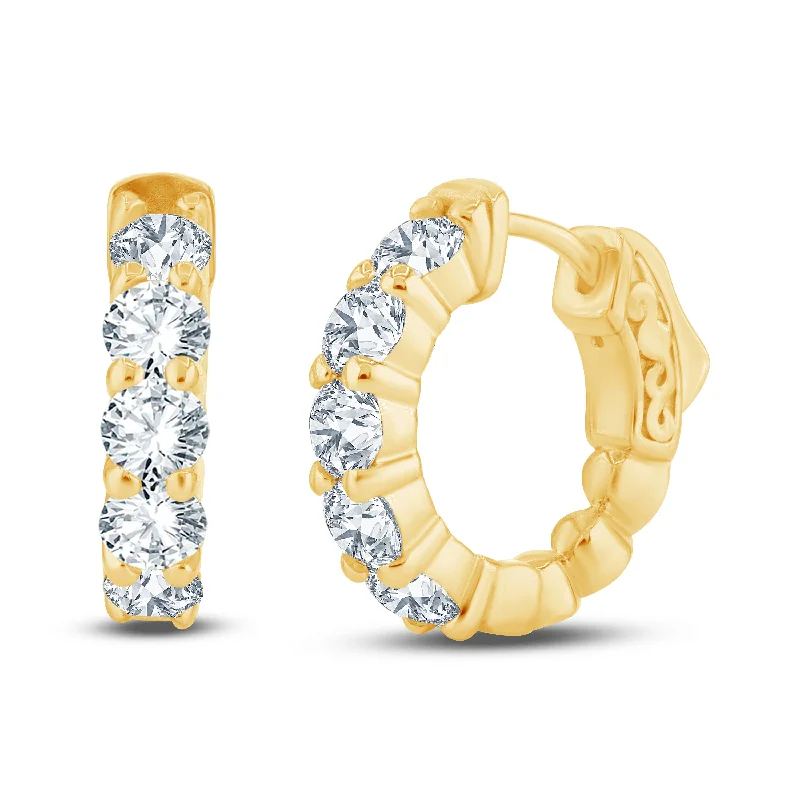 Tapered drop earrings-Yellow Gold and Diamond Hoop Earrings