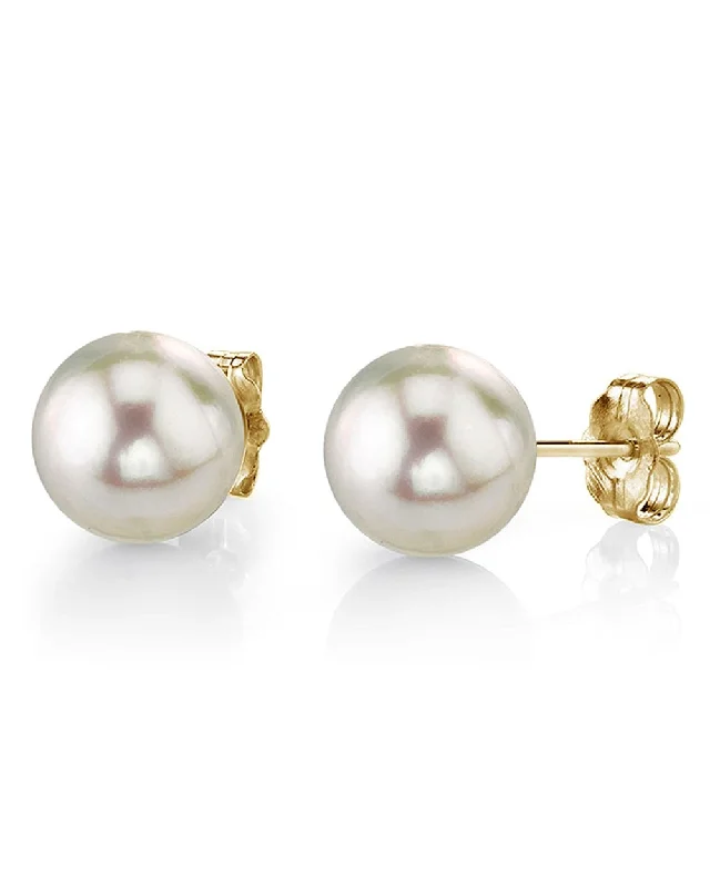 Bali tile earrings-9-9.5mm Akoya Cultured Pearl Stud Earrings