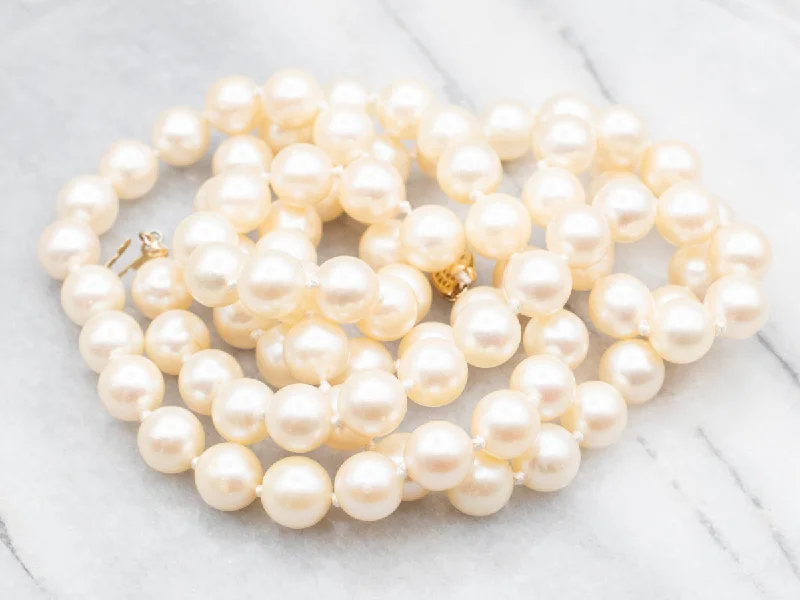 Aged style necklaces-Long Saltwater Pearl Strand Necklace