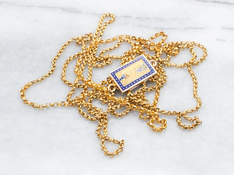 Thick gem necklaces-Long Antique Gold Sleepy Downtown Enamel Slide Pendant Necklace