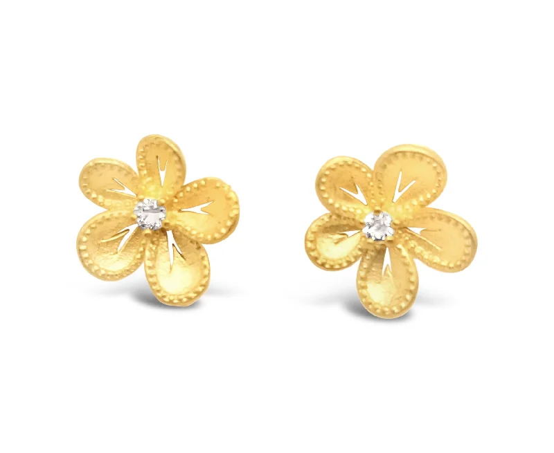 Poppy motif earrings-Flower Earrings with Diamond Center