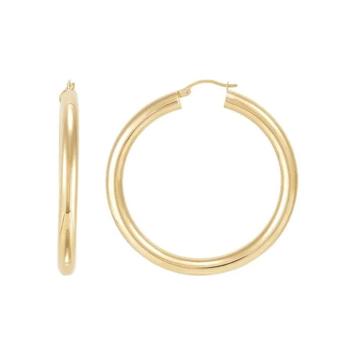 Tiny star earrings-Mountz Collection 5mm x 50mm Round Tube Hoop Earrings in 14K Yellow Gold