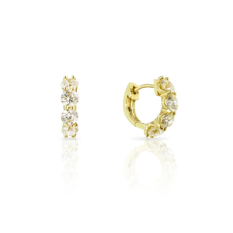 Thin hoop earrings-Yellow Gold and Diamond Huggie Hoop Earrings