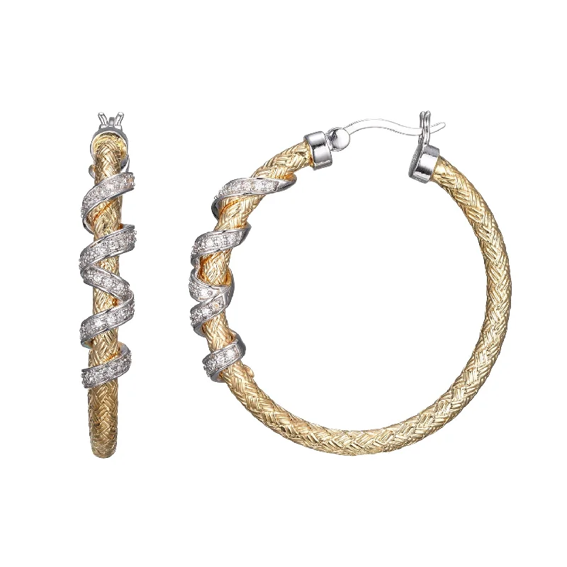 Stream design earrings-2-Tone Mesh Hoop Earrings with Decorative Wrap