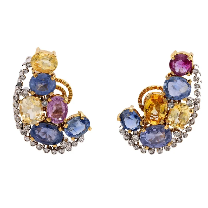 Smooth clay earrings-Vintage GIA 31 carat total weight sapphire diamond 18k gold platinum earrings