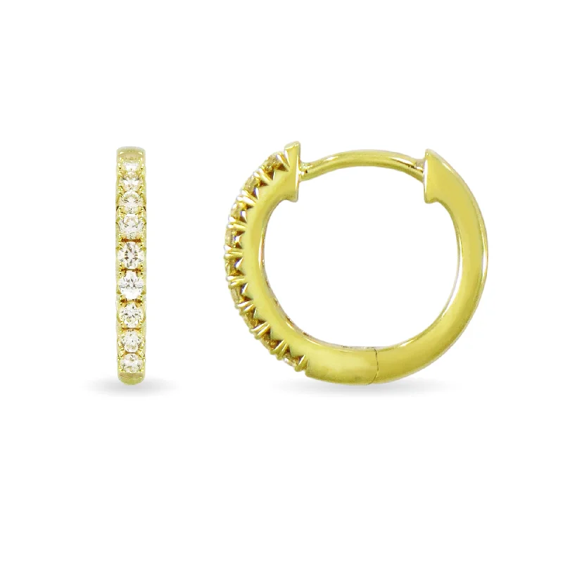 Bali tile earrings-Gold and Diamond Huggie Hoop Earrings