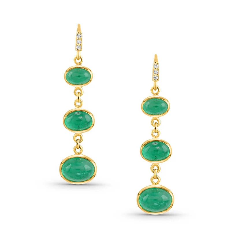 Larimar slice earrings-Emerald Oval & Diamond Earring In 18K Yellow Gold