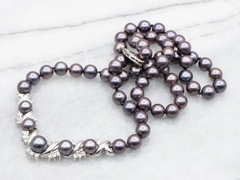 Fine wire necklaces-Dyed Black Pearl and Diamond Beaded Necklace