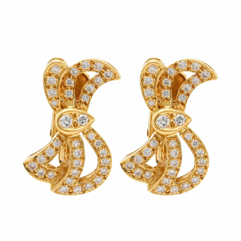 Spirit eye earrings-Vintage diamond yellow gold bow earrings