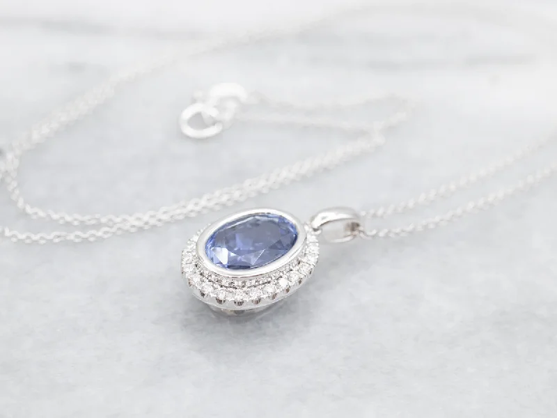 Poppy flower necklaces-Bezel Set Sapphire Halo Pendant Necklace