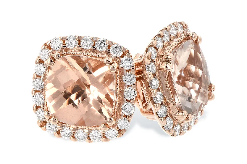 Braided strand earrings-14 Karat Rose Gold Morganite And Diamond Halo Stud Earrings