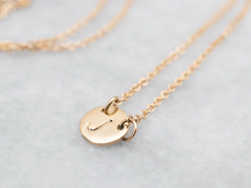 Seven-layer necklaces-14K Yellow Gold ‘J’ Initial Disc Necklace