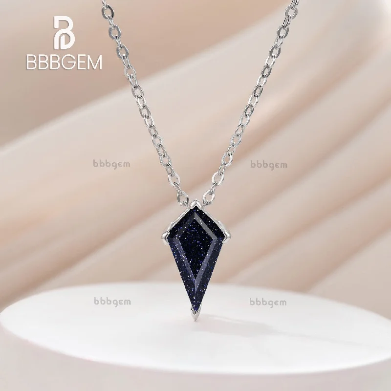 Gibbous moon necklaces-7X13mm Long Kite Shaped Step Cut Blue Goldstone Solitaire Pendant Necklace Bridesmaid