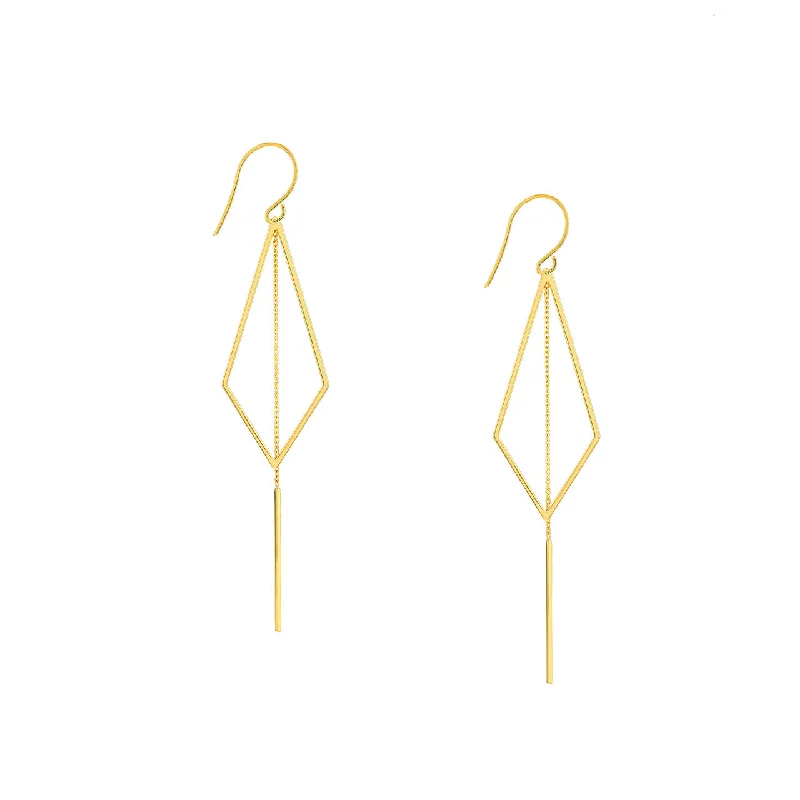 Fine bar earrings-14K Gold Kite Earrings with Chain Drape on Fish Hook