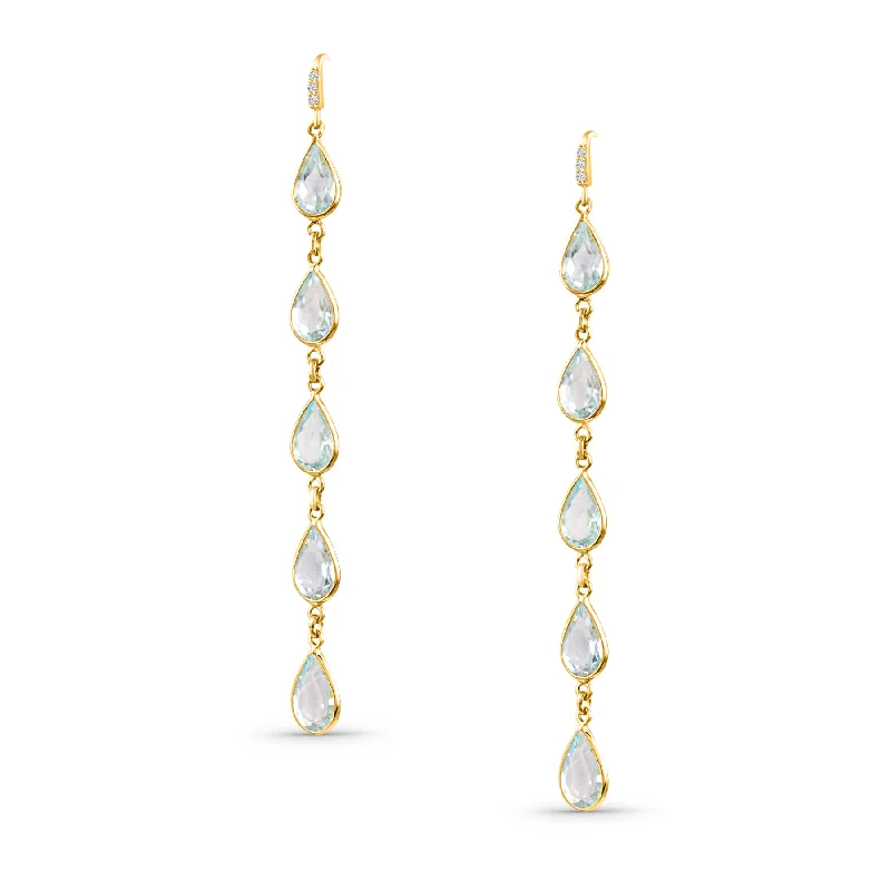 Small wing earrings-Aquamarine Pear Shape Earring In 18K Yellow Gold