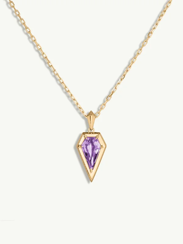 Sibling birthstone necklaces-Aphrodite Amulet Pendant Necklace With Amethyst Gemstone In 18K Yellow Gold