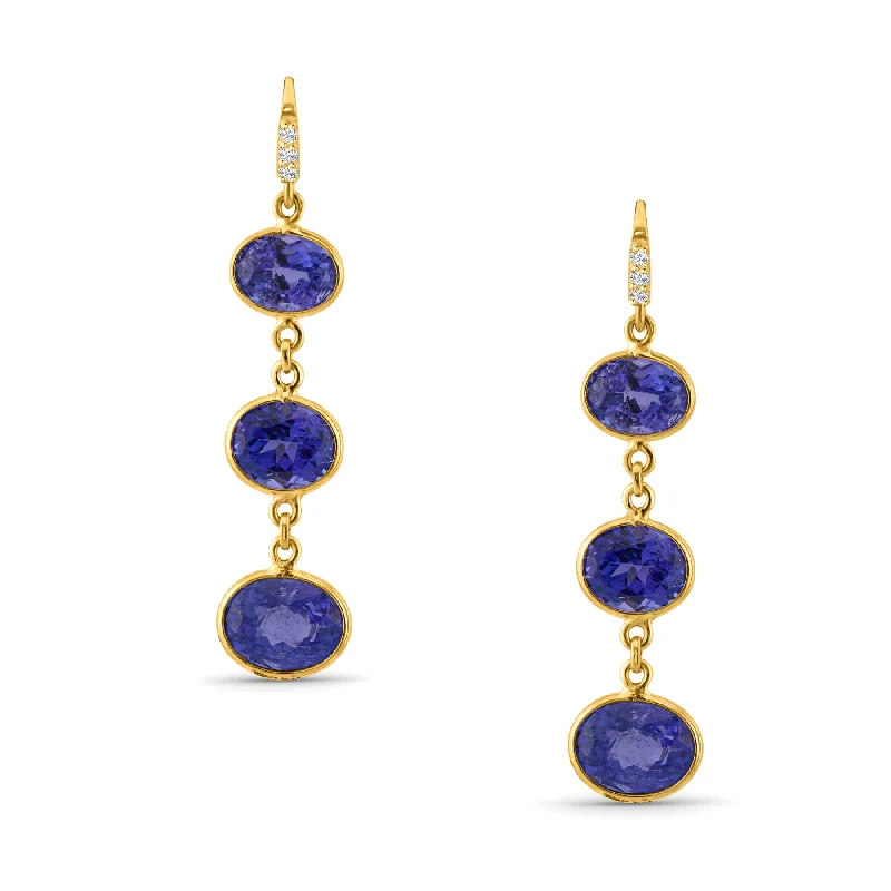 Soft bead earrings-Tanzanite Oval & Diamond Earring In 18K Yellow Gold