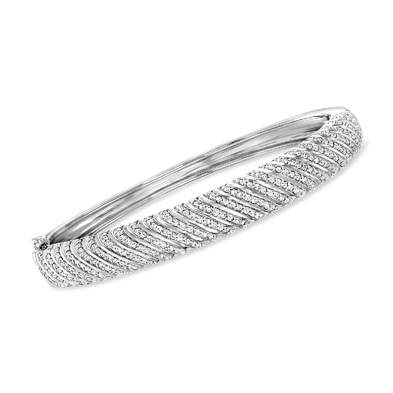 Thick chain bracelets-Ross-Simons Diamond Striped Bangle Bracelet in Sterling Silver