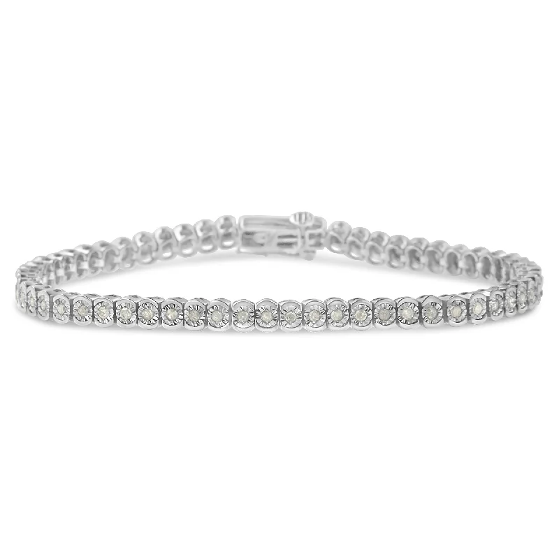 Forged word bracelets-.925 Sterling Silver 1.0 Cttw Diamond Miracle-Set Cut-Circle 7" Tennis Bracelet