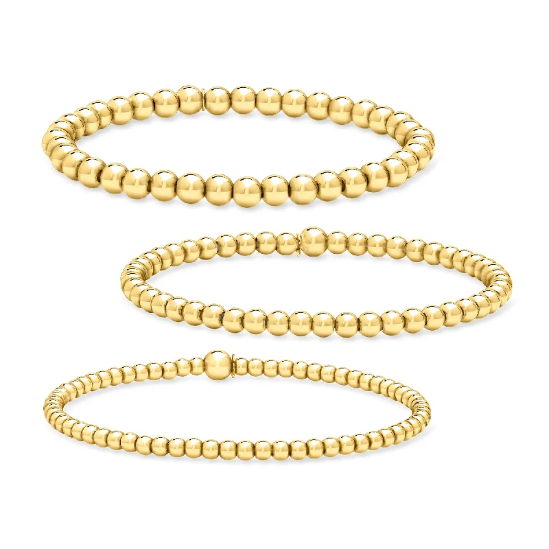 Stone-woven bangles-RS Pure by Ross-Simons Italian 18kt Gold Vermeil Jewelry Set: 3 3-5mm Bead Stretch Bracelets