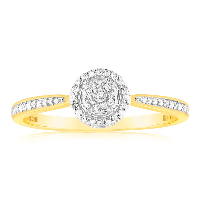 Aged lock rings-9ct Yellow Gold Ring Diamond Cluster Ring with 33 Brilliant Cut Diamond