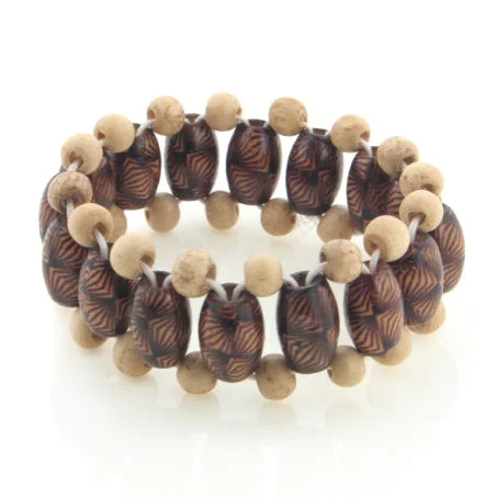 Woven cord bracelets-Geometric Pattern Beaded Wood Boho Stretch Bracelet