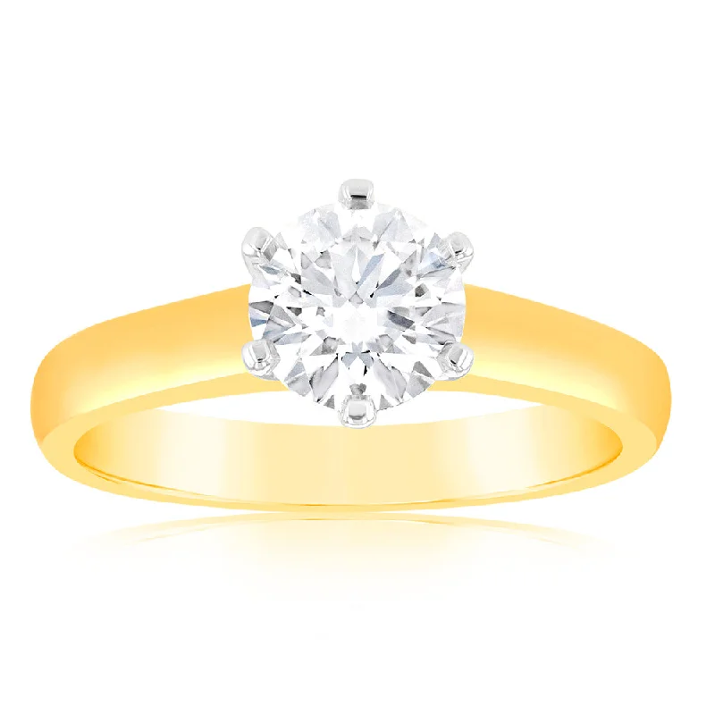 Thick stone rings-Luminesce Lab Grown 18ct Yellow Gold 1 Carat Certified Diamond Solitaire Ring