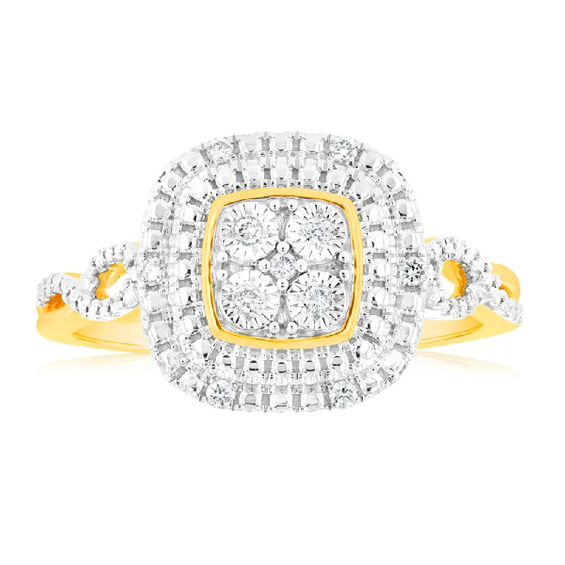 Aged flair rings-Luminesce Lab Grown 9ct Yellow Gold Ring with 11 Brilliant Cut Diamonds