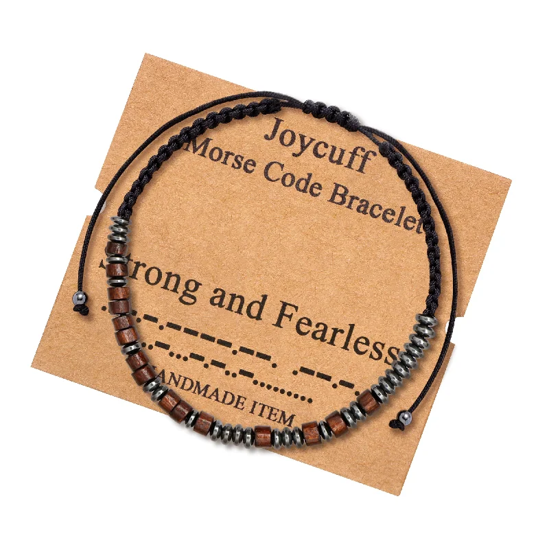 Thin frame bracelets-Strong and Fearless Morse Code Bracelet for Women Inspirational Gift for Her