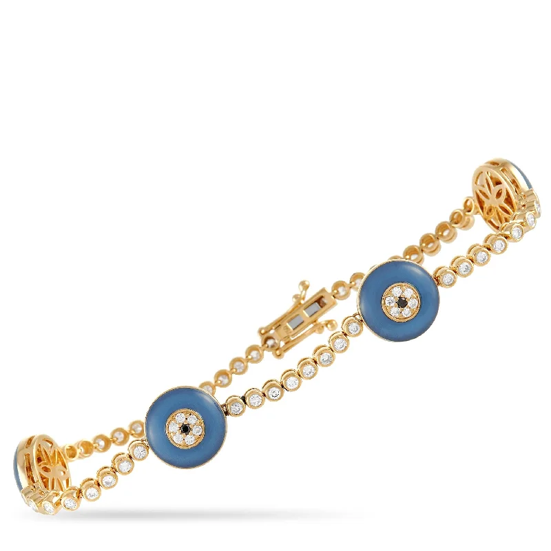 Fine wire bangles-LB Exclusive 18K Yellow Gold 1.20ct Diamond Evil Eye Bracelet ALB-16404-Y