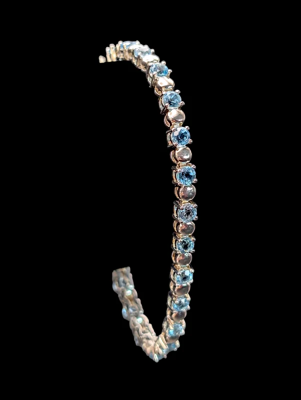 Fine accent bracelets-Vintage Round Cut Genuine Sky Blue Topaz Sterling Silver Tennis Bracelet