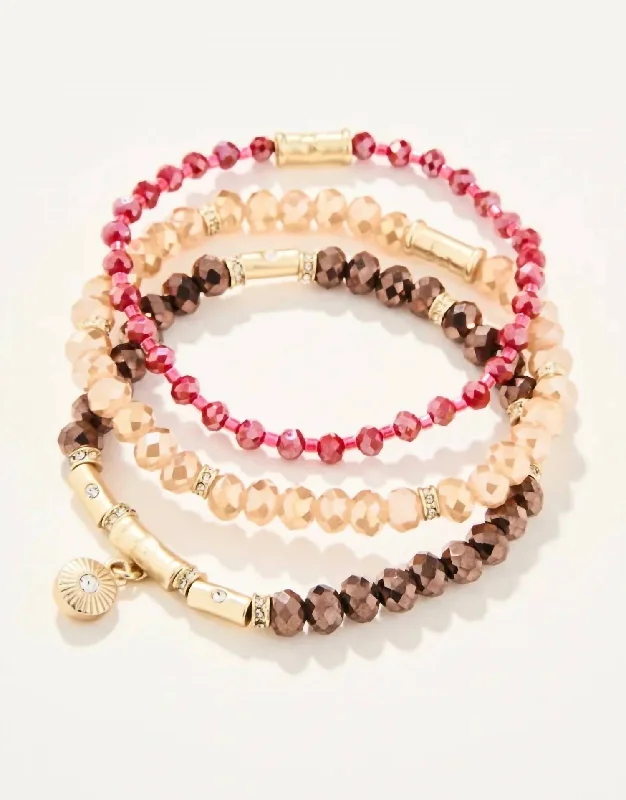 Hex shape bracelets-Women's Sparkle Stretch Stack Bracelet In Pink/brown