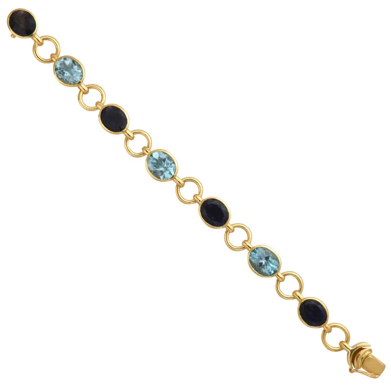 Swan feather bracelets-BRACELET- BLUE TOPAZ AND IOLITE IN 18K GOLD