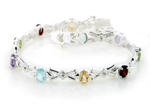 Twilight gothic bracelets-Sterling Silver Blue Topaz, Amethyst, Peridot, Citrine, Garnet Gemstone Bracelet