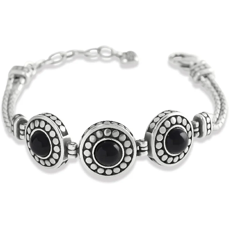 Hex gem bracelets-Pebble Dot Onyx Cabochon Reversible Bracelet In Silver