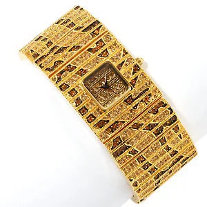 Tourmaline stone bangles-Gold-Toned Leopard Design Watch Bracelet White Crystals