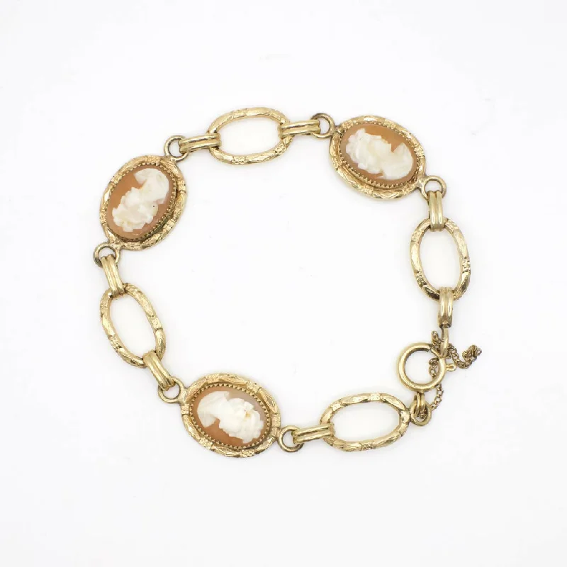 Bead charm bracelets-Vintage Genuine Carved Shell Cameo 12K Gold Filled Bracelet