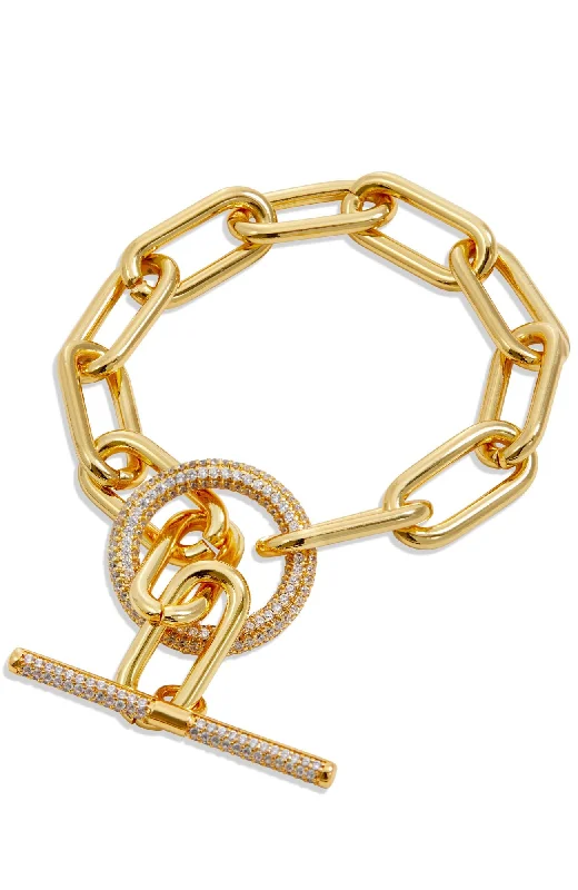 Stone stack bracelets-GOLD PLATED PAPERCLIP CZ TOGGLE BRACELET