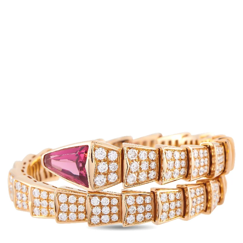 Smooth form bracelets-Bvlgari Serpenti Viper 18K Rose Gold 7.44ct Diamond and Rubellite Bracelet Size Medium BV29-011725