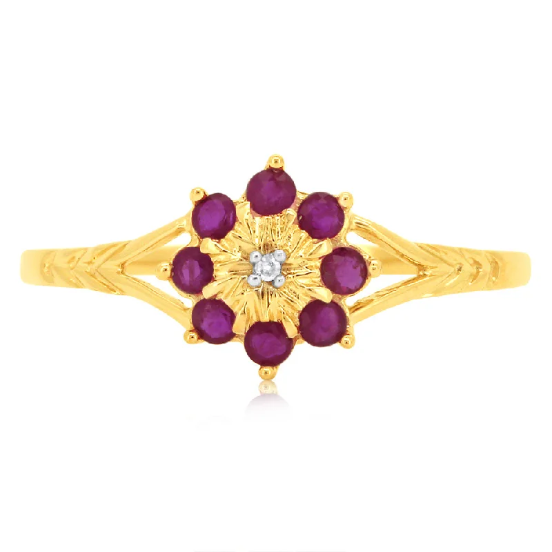 Fine texture rings-9ct Yellow Gold 0.5 Carat Natural Ruby & Diamonds Ring